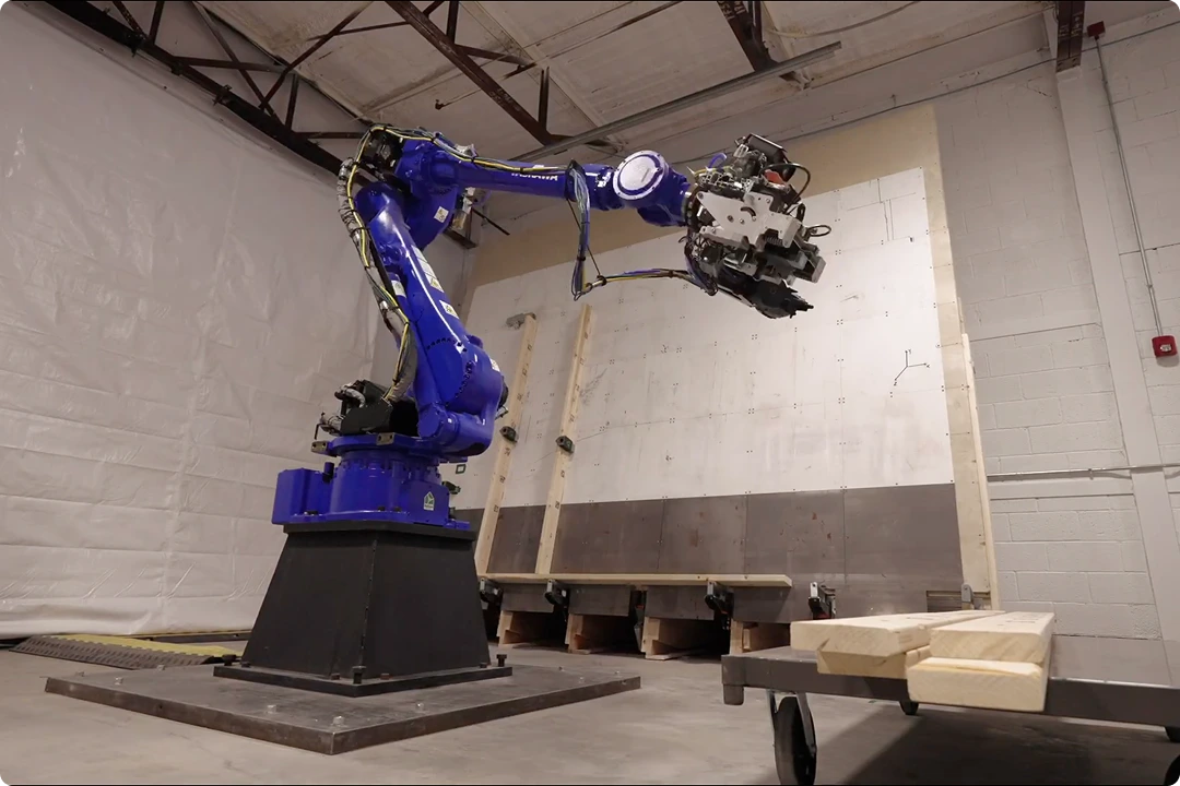 One of Reframe's robots building a wall.