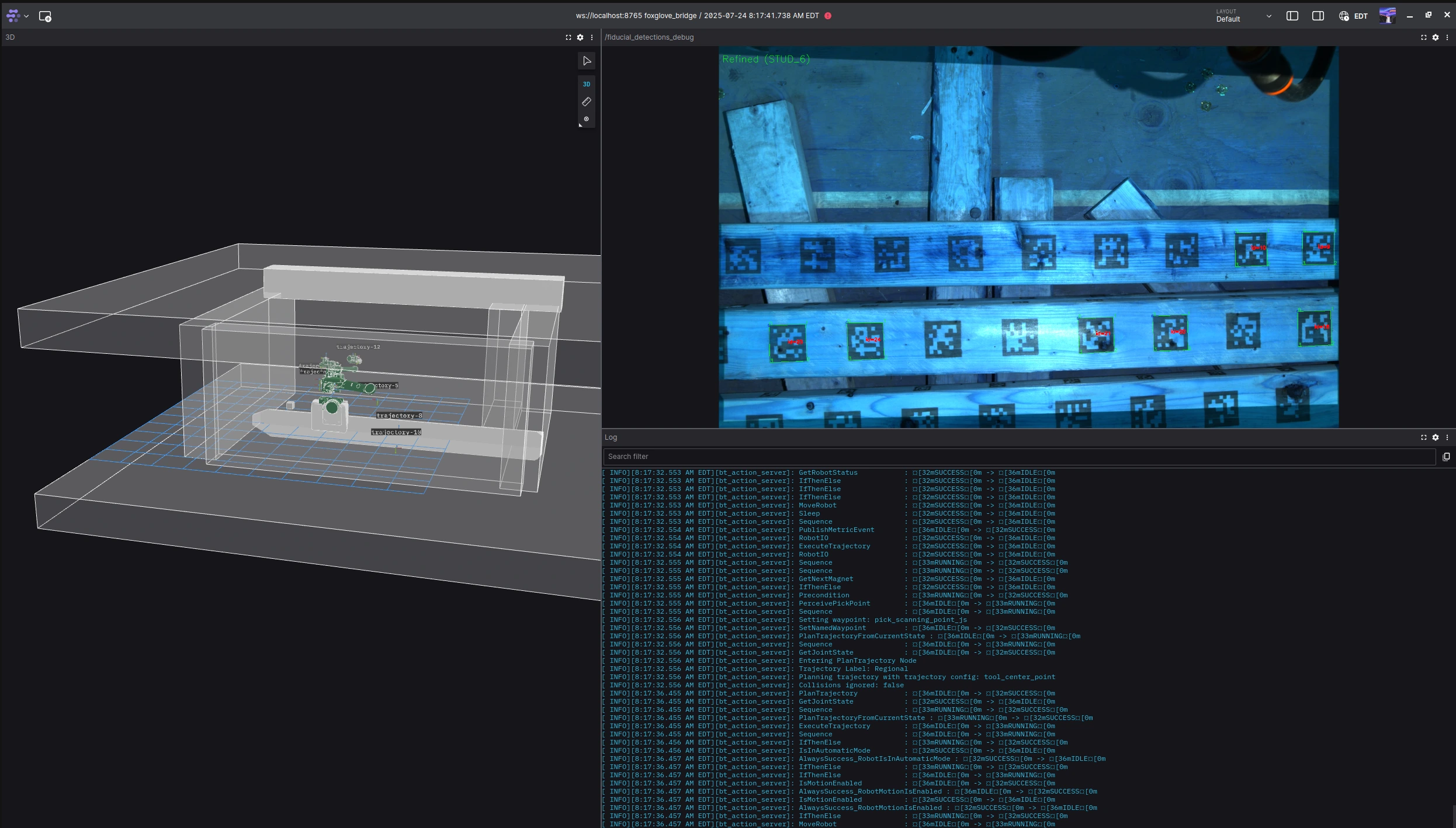 A screenshot of Reframe's layout in Foxglove.