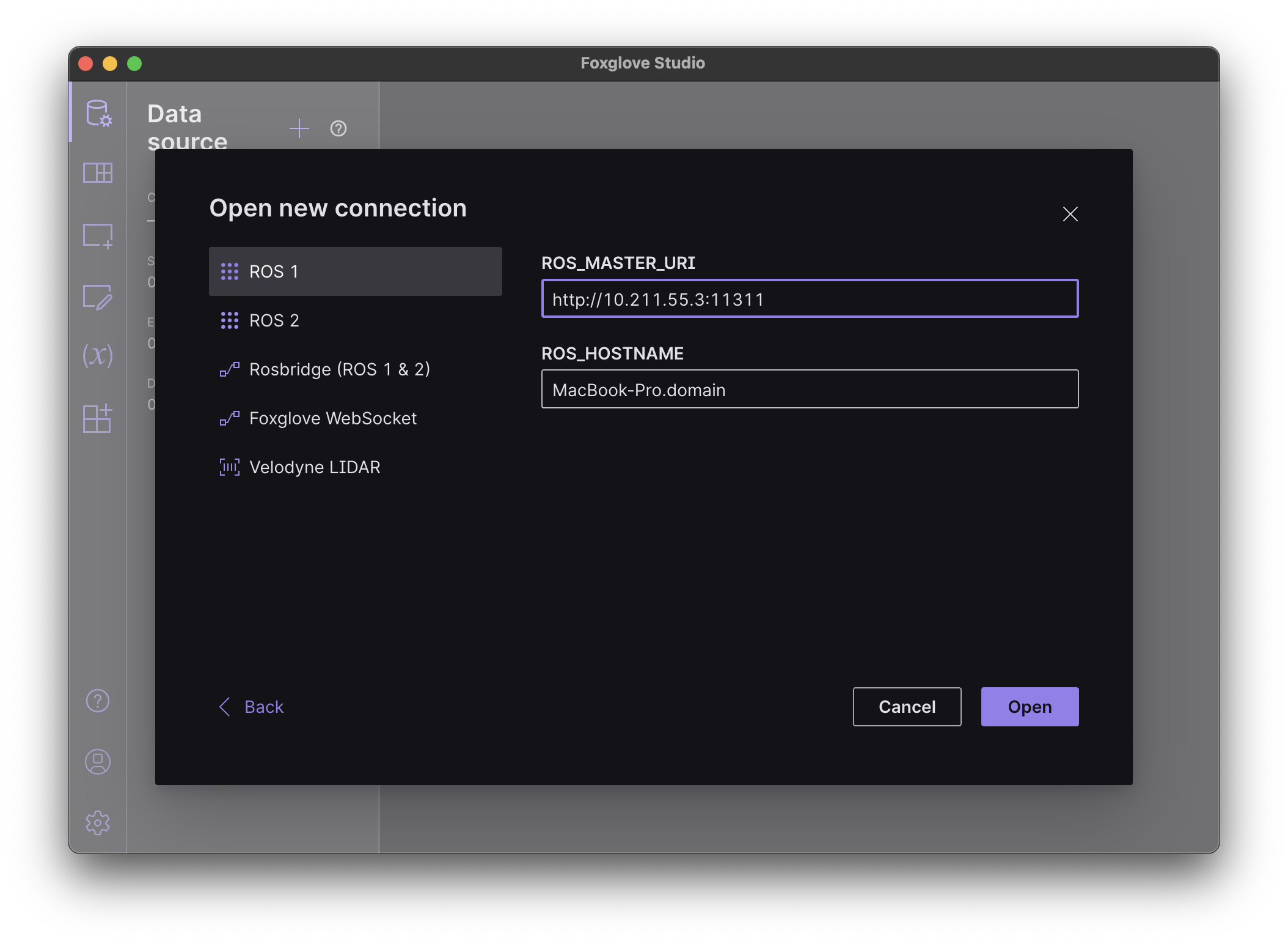 connecting to ROS in Foxglove