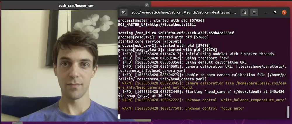 image_view window displaying images from the camera