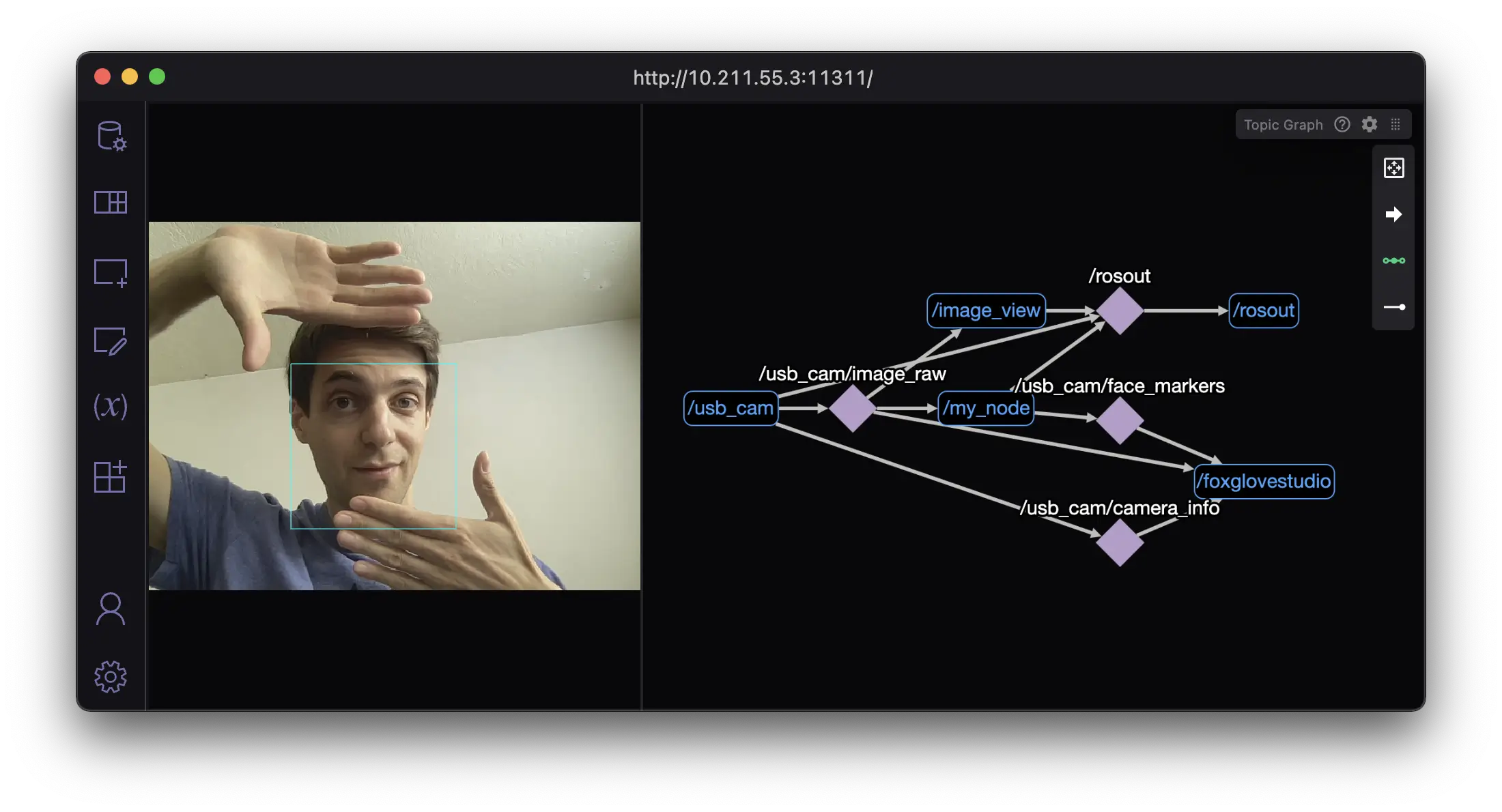 camera image overlaid with a box around the detected face