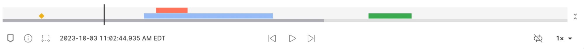 Foxglove timeline showing colored spans across a recording for navigation and review.