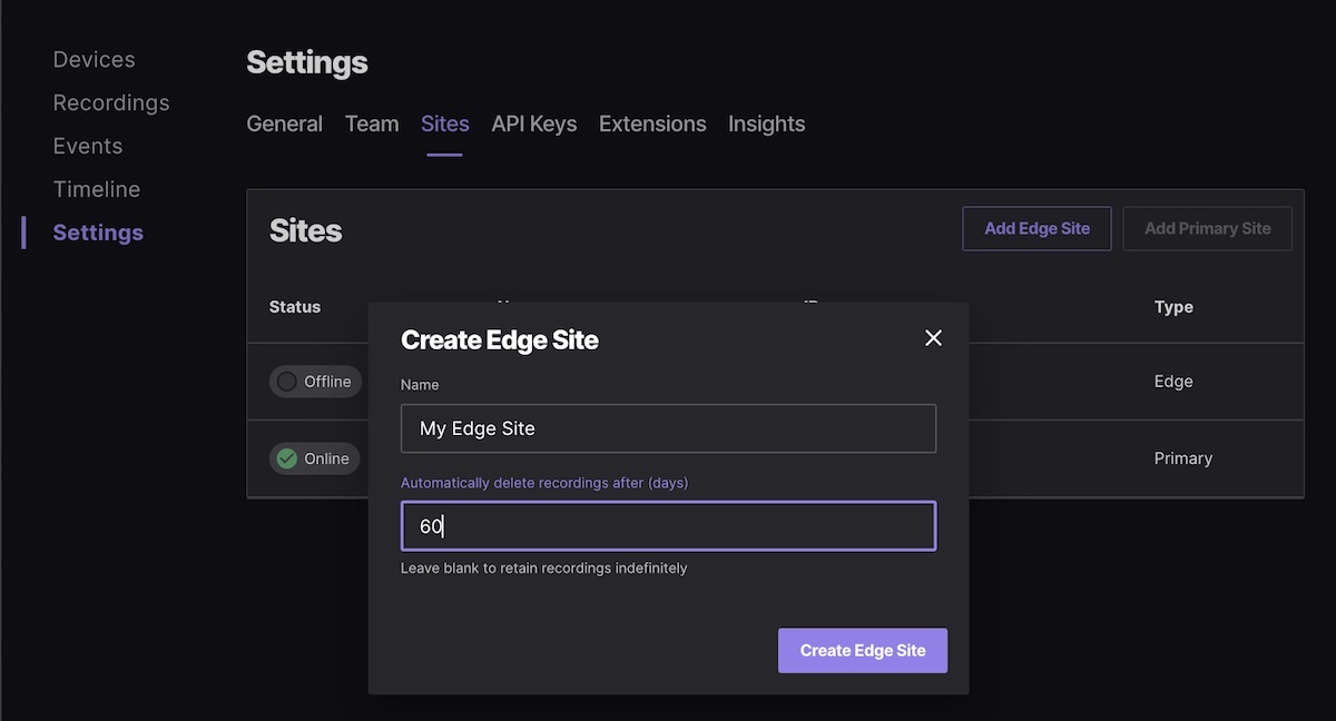 create Edge Site