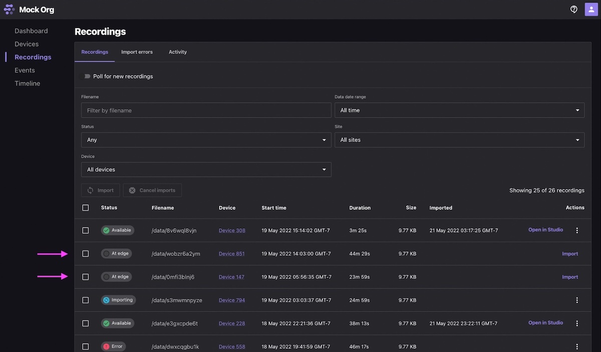 status of recordings