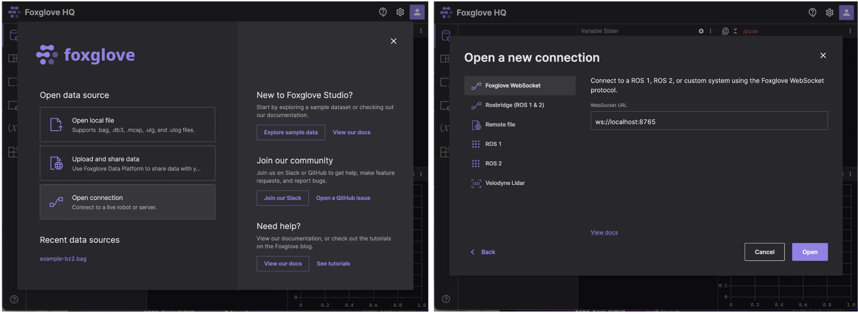 Foxglove welcome dialog