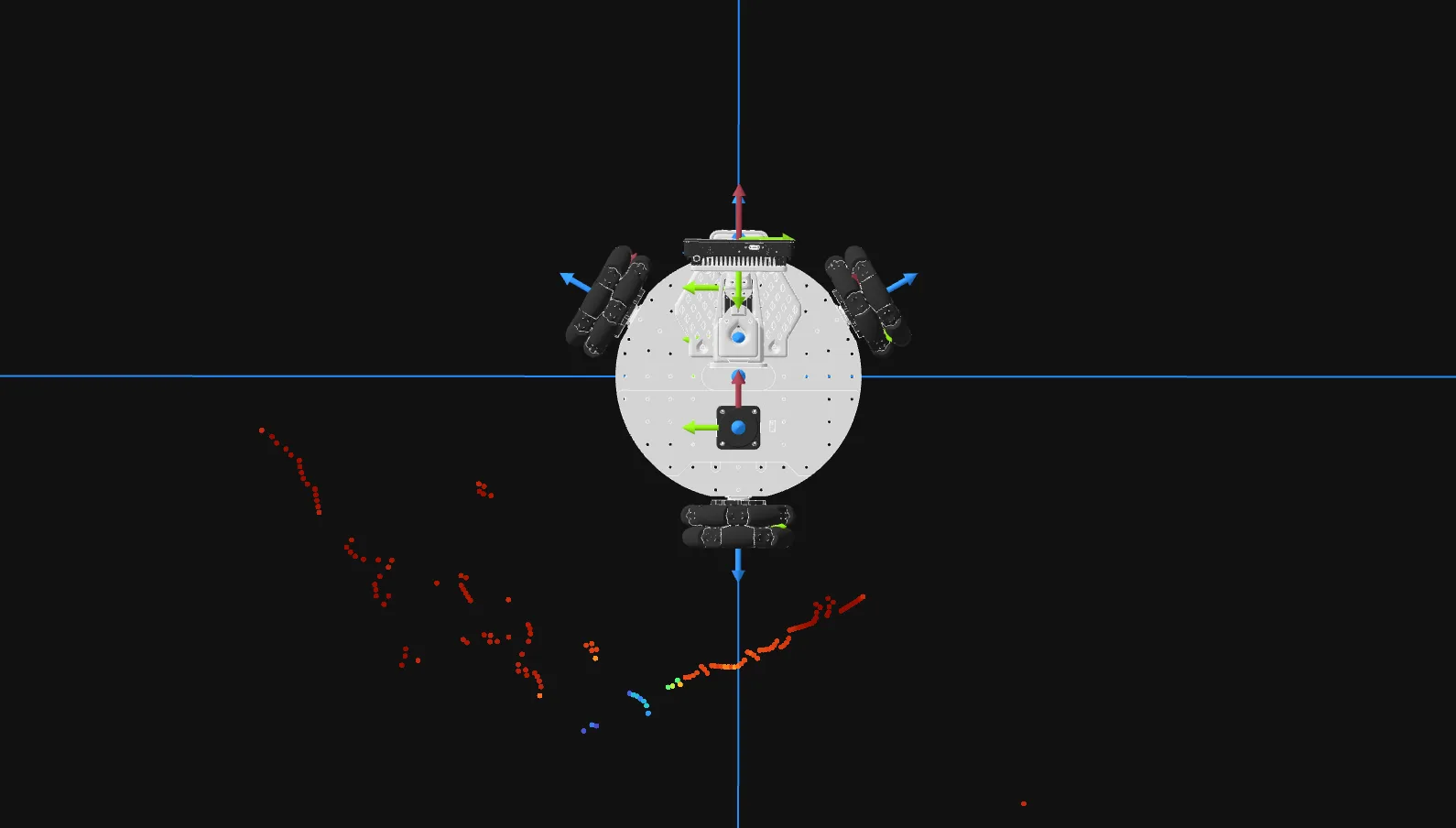 Foxglove's 3D panel showing the filtered LiDAR scan, with the obstructed front sector removed for a clean scan around the robot