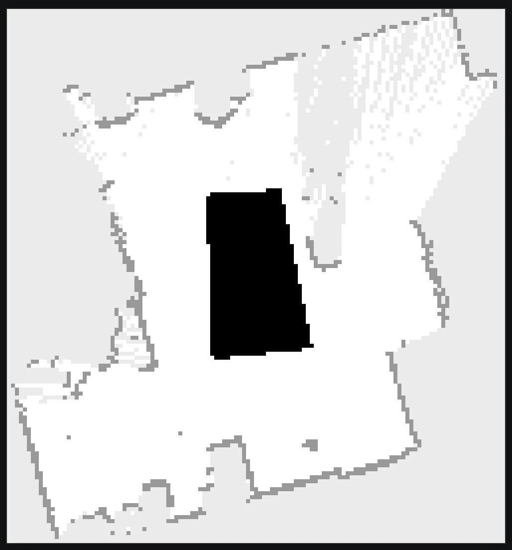 Keepout mask PGM with a black rectangular no-go zone painted on the map