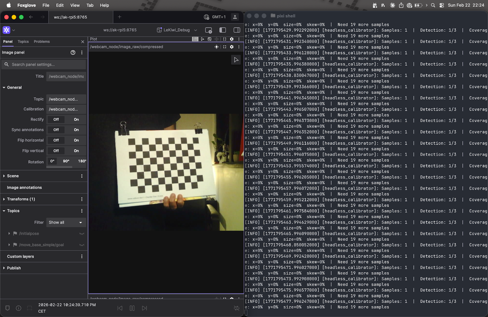 Terminal output during headless camera calibration