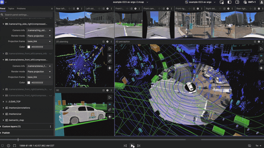 Animation showing plane projection mode in Foxglove 3D panel