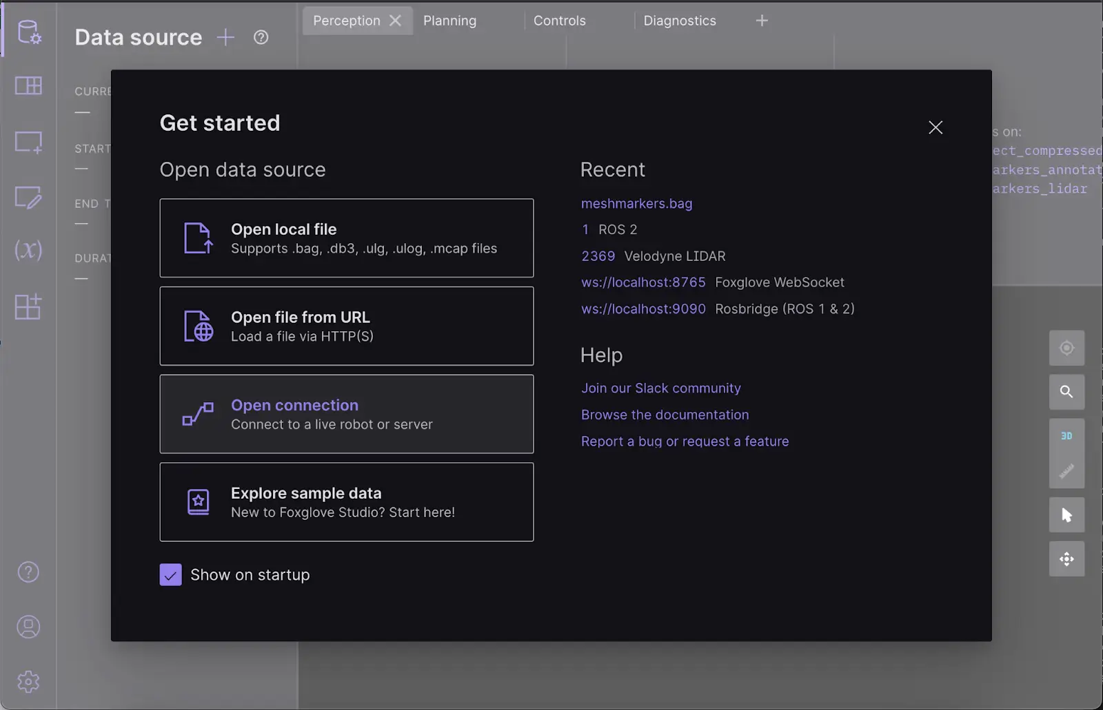 Opening a connection in Foxglove