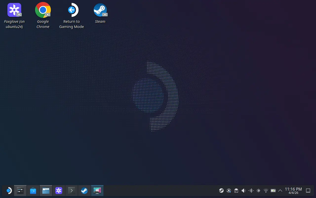 Foxglove desktop app running on a Steam Deck via Distrobox