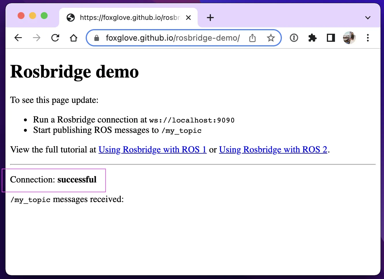 with Rosbridge status