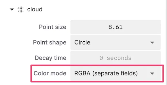 Panel settings for foxglove.PointCloud